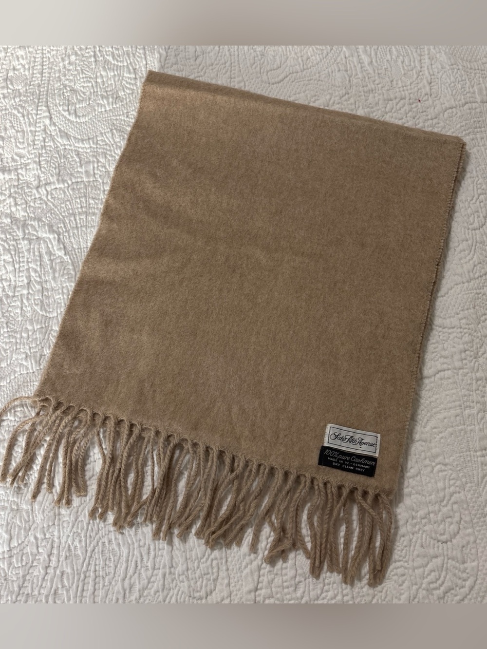 Beige & Blue Plaid Cashmere Scarf Made In Scotland From Johnstons 10” X 62”